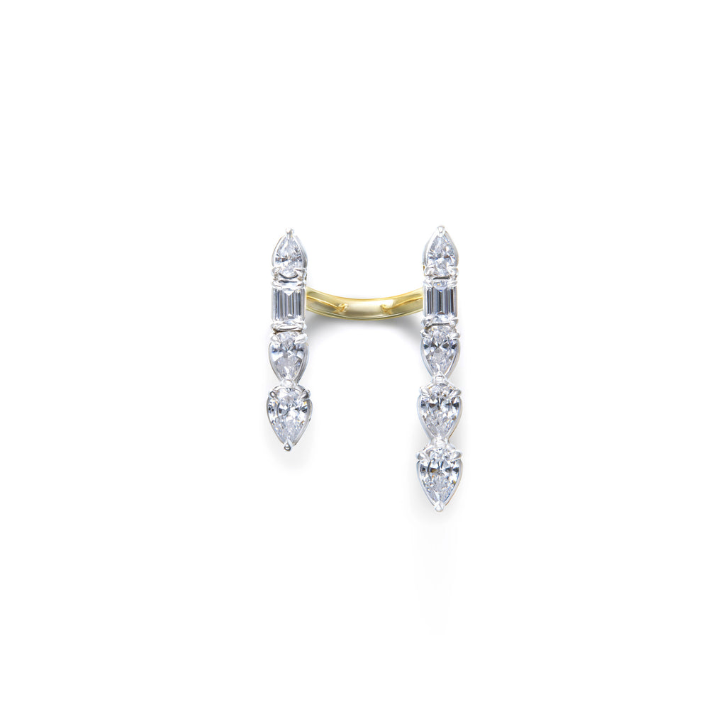 Pear- and baguette-shaped white diamonds floating cuffs